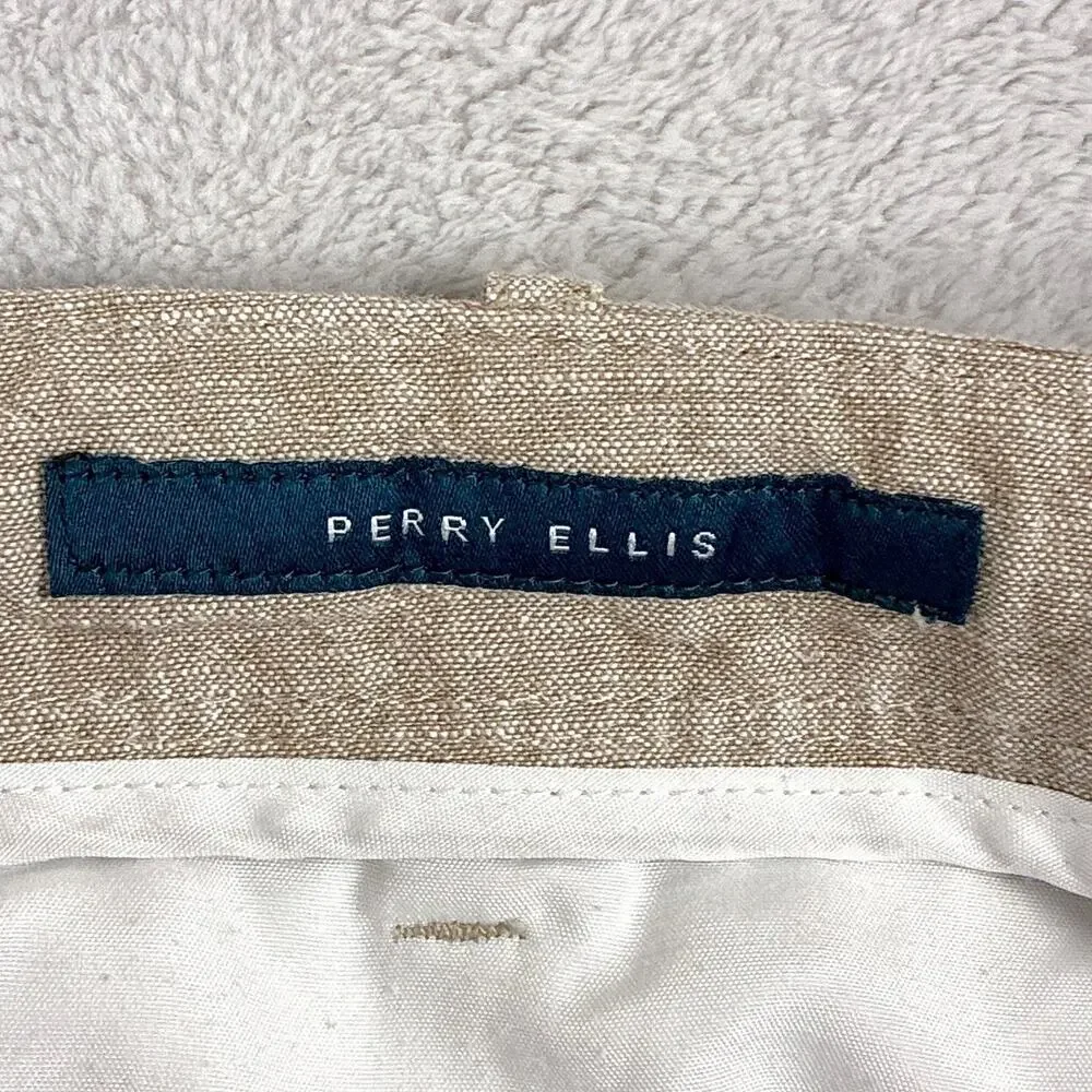 Perry Ellis Pants Mens 34x30 (37x28) Beige Linen Drawstring Beach Summer Preppy